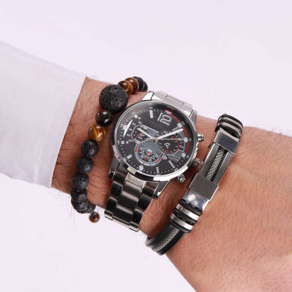 product image: Set alla moda di un orologio da polso con 2 braccialetti